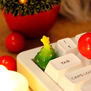 Christmas Artisan Keycap, 1u Cherry R4, Compatible with Cherry MX Switches and Clones, Handmade Holiday Gift