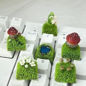 Enchanted Nature Artisan Keycap, Mushroom House, Lily of the Valley, and Whimsical Forest Designs for Cherry MX Keyboards, Gift for him/her