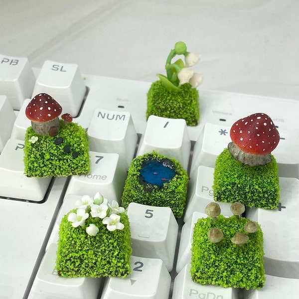 Enchanted Nature Artisan Keycap, Mushroom House, Lily of the Valley, and Whimsical Forest Designs for Cherry MX Keyboards, Gift for him/her