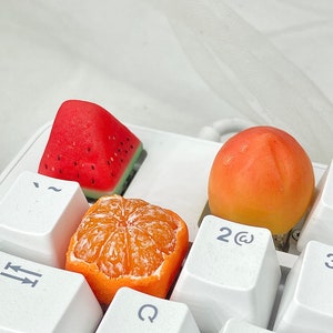 Customized Fruit Artisan Keycap for Cherry MX Mechanical Gaming Keyboards, Gift, Chestnut, Egg tart, Tangerine, Lychee, Strawberry, Peach