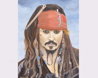 Impresión al óleo del Capitán Jack Sparrow: arte mural de película pirata, retrato cinematográfico, decoración náutica, regalo para amantes del cine.