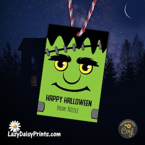 Editable Tag - Happy Halloween Frankenstein Face