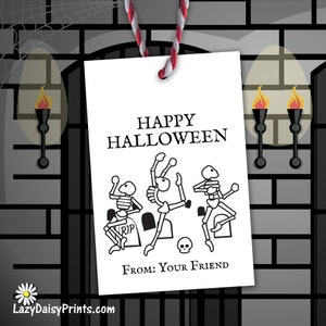 Bewerkbare tag - Happy Halloween dansende skeletten