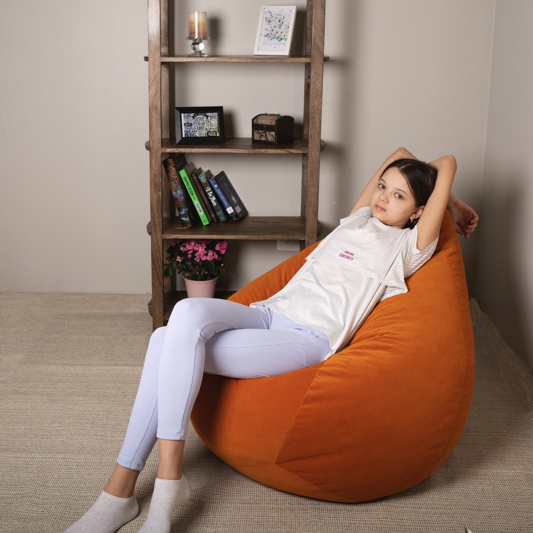 Bean Bag Chair for Adults, Teens, and Kids. Filled Bean Bag. Safety