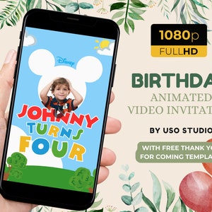 Mickey Mouse Birthday Invitation, Mickey Animated Video Party Invites, Digital Invitation Video, Invitation, Mickey Party Evites