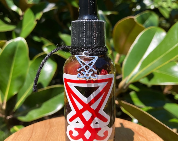 Featured listing image: Lucifer Ritual Oil: Anointing Oil with Blue Lotus, Roses, Mugwort; Lucifer Sigil Charm