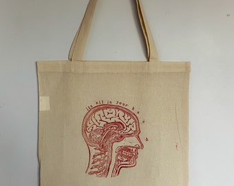 All in your Head Lino Printed Tote Bag