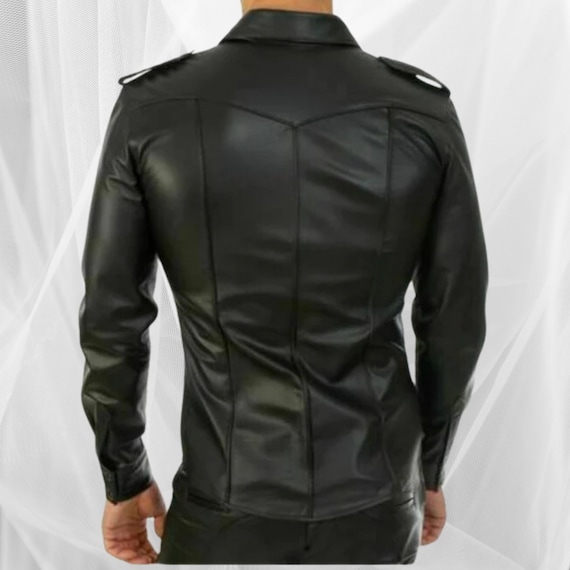 Leatherick Camicia Da Uomo In Pelle Nera (S - Foto 6