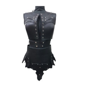 Women Handmade Warrior LARP Kilt Set Leather Body Armor