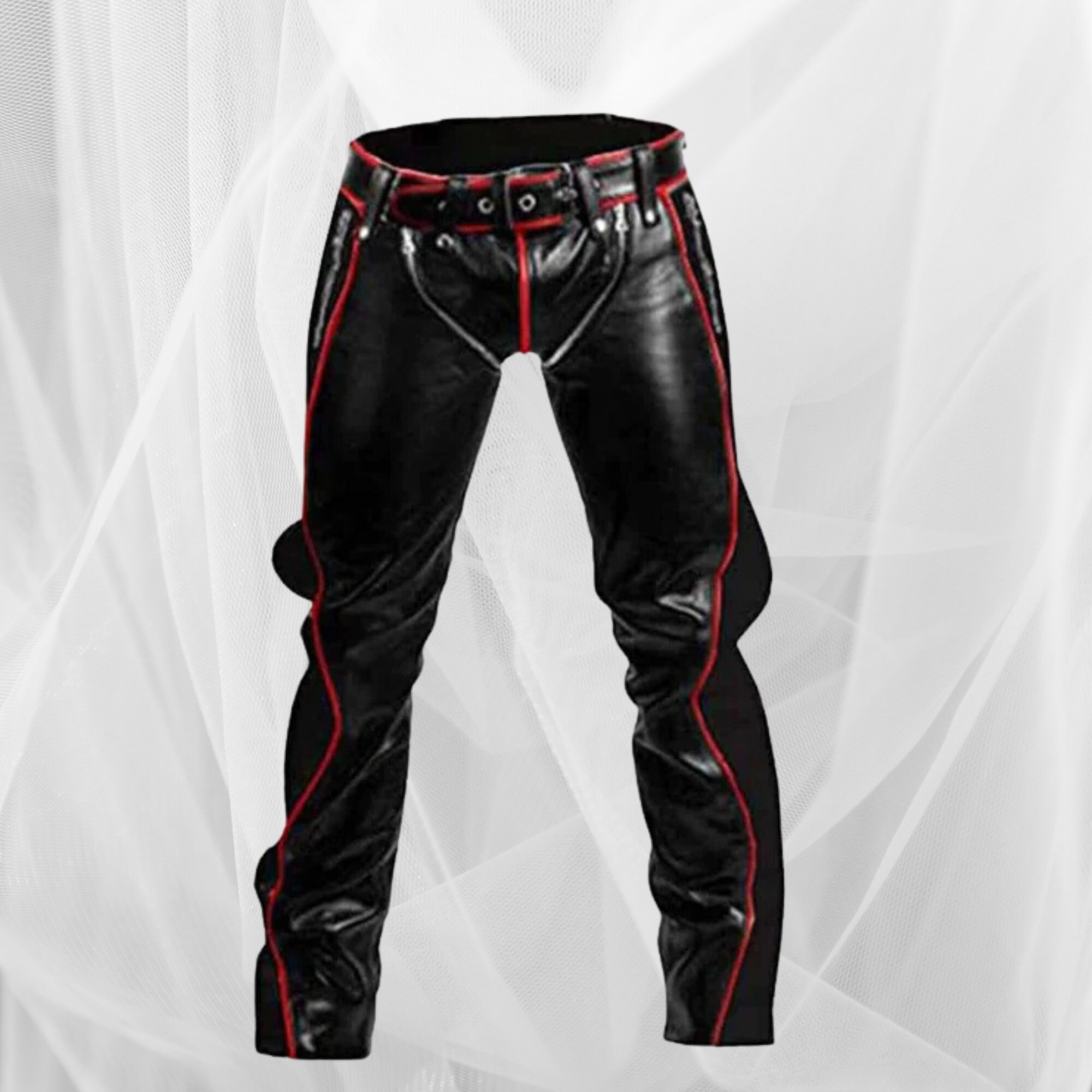Men's Real Black Cow Leather Bondage Pants - Heavy Duty With Zippers, Studs, And Side Lacing - View #7