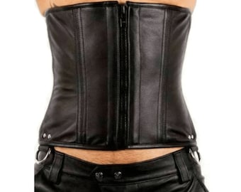 Mens Black Real Leather Steel Boned Corset