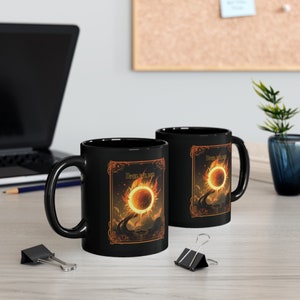 Solar Eclipse Ball of Fire tarot card - April 8th, 2024, 11oz Black Mug