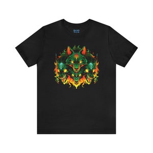 Werewolves - multi-headed green yellow orange, Unisex Jersey Short Sleeve Tee