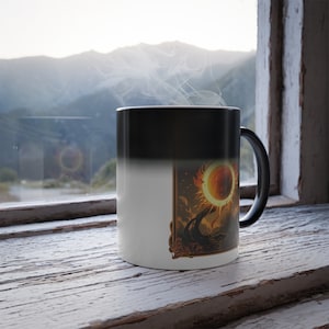 Solar Eclipse Ball of Fire tarot card - April 8th, 2024, Color Morphing Mug, 11oz