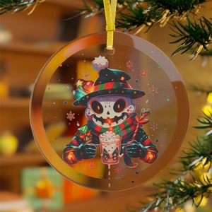 Christmas Snowman Drinking Hot Chocolate with Candy Cane, 5 Glass Ornament Bundle