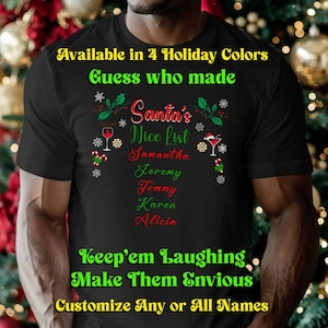 Schöne Liste des Weihnachtsmanns - Wein Martini Erwachsenen-Themendesign, personalisierte Namen, Unisex-Jersey-Kurzarm-T-Shirt