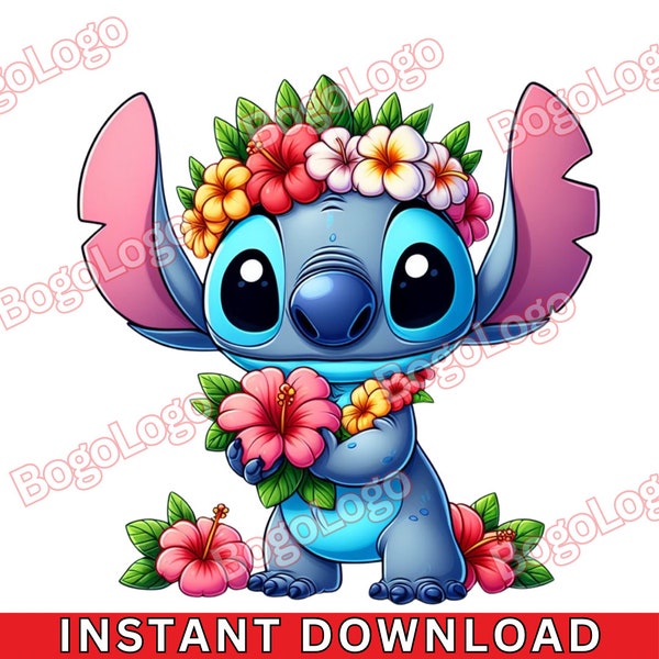 Ohana Stitch Flowers PNG | Stitch Flowers | Friendly Stitch PNG | Colorful | Hawaii | Stitch | Instant Download