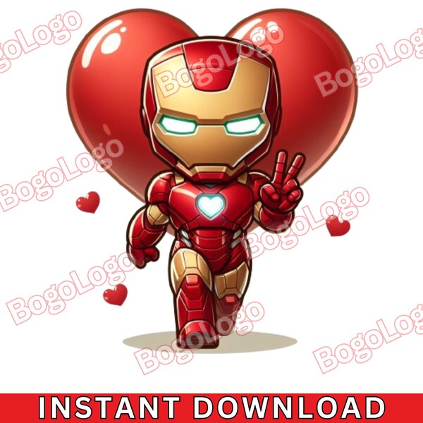 Iron Love Robot Man PNG | Red Hearts | Valentines PNG | Love Hearts PNG | Happy Valentines Day | Instant Download