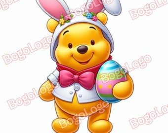 Easter Pooh Bunny PNG | Easter Egg PNG | Bunny Ears | Happy Easter PNG | Bow | Colorful Egg | Instant Download