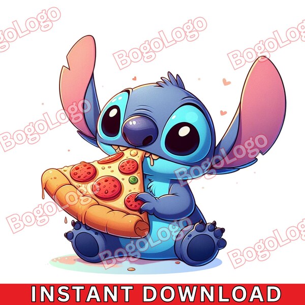 Ohana Stitch Pizza PNG | Hungry Stitch | Friendly Stitch PNG | Eating Pizza | Food | Pepperoni Pizza | Cheesy Pizza | Instant Download