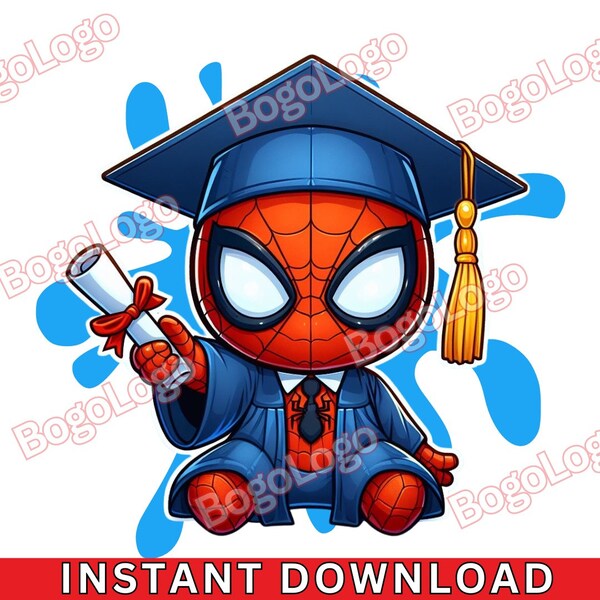 Spidey Graduation PNG | Super Hero Graduation | Graduate PNG | Spidey PNG | Blue | Happy Graduation Day | Cap and Gown | Instant Download