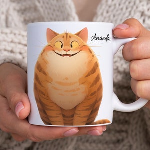 Personalised Orange Cat Mug, Cat Lovers Gifts, Customized Chubby Cat Mug, Illustrated Orange Fat Cat, Cat Gift For Her, Personalised Gift