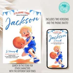 Bearbeitbare Basketball-Einladung, Basketball-Geburtstags-Einladung, druckbare Kindersport einladen, bearbeitbare Hoops-Party einladen, Anime-Korb-Einladung