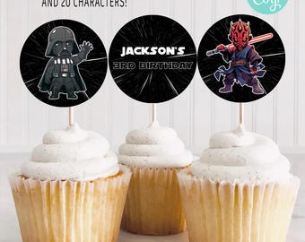 20 Editable Star War Birthday Cupcake Toppers, Star Wars Party Decoration, StarWars Theme Party Favour, Digital Cupcake Toppers