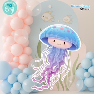 Jellyfish Decor Cutout Birthday Party, Under The Sea Big Decor Cutout, Sea Animals Prop Decor, Ocean Themed Birthday Party, Instant Download