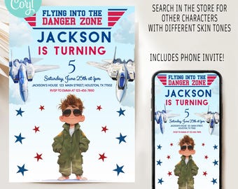 Editable Fighter Pilot Birthday Invitation: Jet Plane Party (Digital Download 5x7&quot;/1080x1920 px )