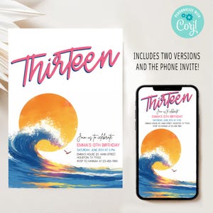 13th Birthday Invitation Editable, Editable Beach Birthday Party Invitation, Beach Party Invite, Thirteen Birthday Party, Teen Summer Party