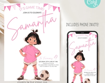 Girl Soccer Birthday Invitation: Pink Sports Party (Digital)