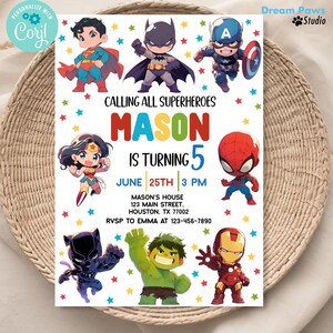 Editable Superhero Invitation, Superheroes Printable Birthday Invite, Super Hero Invite, Hero Invite, Superhero Birthday Invitation, SH1 image 4