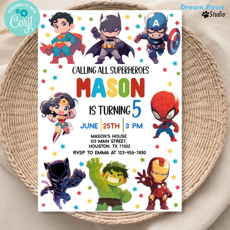 Editable Superhero Invitation, Superheroes Printable Birthday Invite, Super Hero Invite, Hero Invite, Superhero Birthday Invitation, SH1 image 4