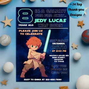 Invito a tema "Star Knight", invito di compleanno modificabile "Space Warrior", modello stampabile per festa di fantascienza per bambini, invito digitale per battaglia galattica