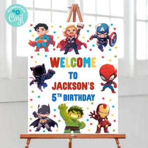 Super Hero Welcome Sign Birthday Party, Welcome sign Superhero, Printable Superheroes Welcome Sign Template, Super Hero Party Decor, SH1