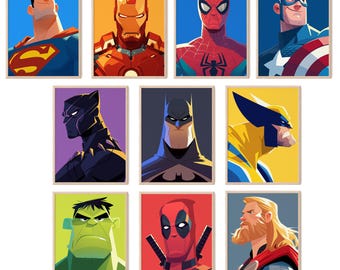 Superhero Nursery Prints: Boys Room Decor, Set of 10 (Digital Download)