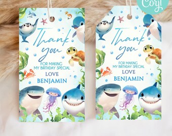 Under the Sea Thank You Tags, Editable Ocean Party Favor Labels, Sea Animals Thank You Tags Birthday Printable, Under the Sea Tag Template