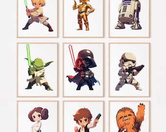 9 Star Wars Nursery Prints Bundle, Star Wars Episode IV Prints, Star Wars Nursery Digital Prints, Boys Room Decor, Stars Poster, Set of 9