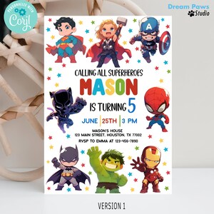 Editable Superhero Invitation, Superheroes Printable Birthday Invite, Super Hero Invite, Hero Invite, Superhero Birthday Invitation, SH1 image 2