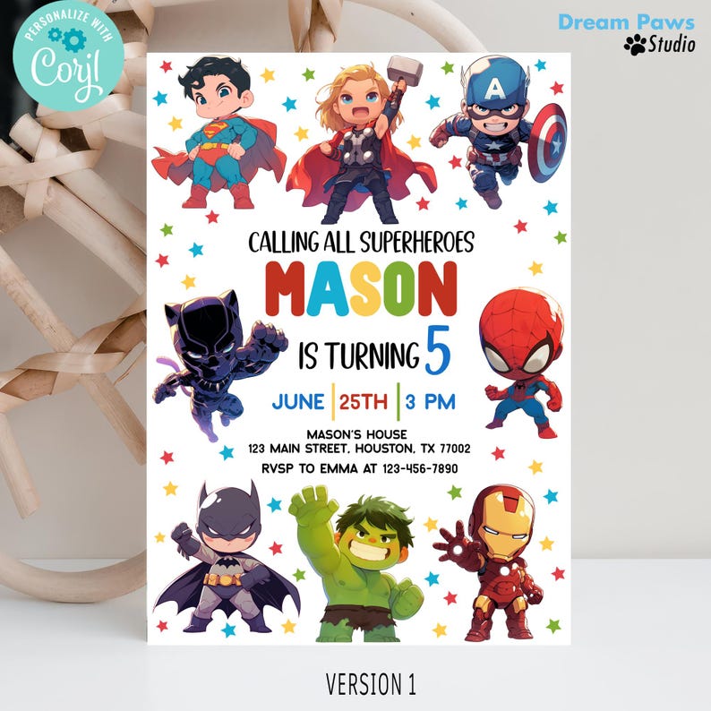Editable Superhero Invitation, Superheroes Printable Birthday Invite, Super Hero Invite, Hero Invite, Superhero Birthday Invitation, SH1 image 2