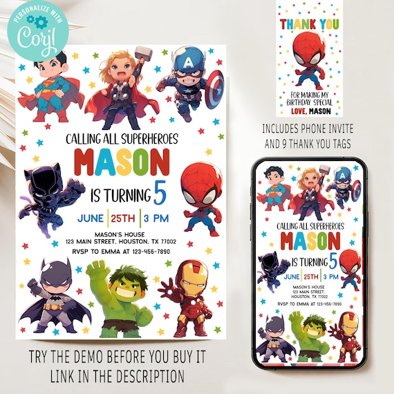 Editable Superhero Invitation, Superheroes Printable Birthday Invite, Super Hero Invite, Hero Invite, Superhero Birthday Invitation, SH1
