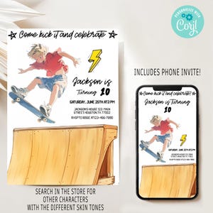 Editable Skateboarding Birthday Invitation, Skateboard Birthday Invitation, Skate Party Invite, Skateboard Park Party Invite, Skateboarding