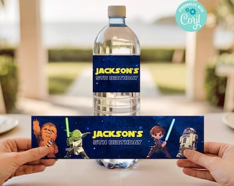 Etiquetas para botellas de agua de Star Wars, plantilla imprimible de envoltorios de Star Wars, etiquetas para regalos de fiesta de Star Wars, decoración para fiestas de Star Wars, regalos de cumpleaños de Star Wars