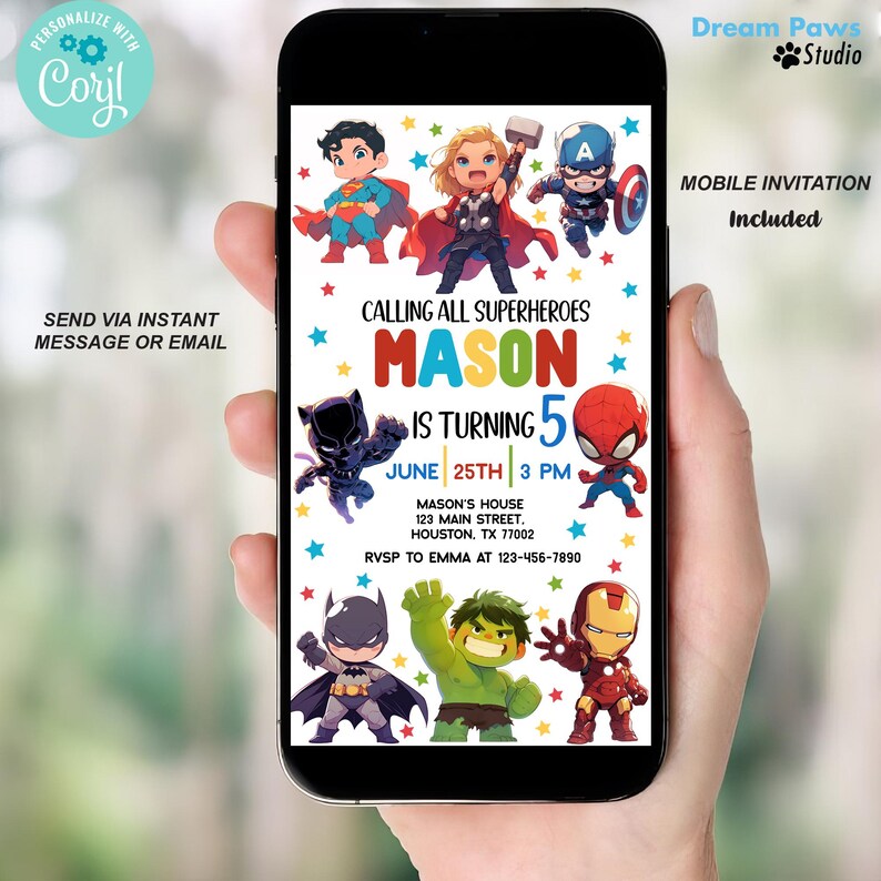 Editable Superhero Invitation, Superheroes Printable Birthday Invite, Super Hero Invite, Hero Invite, Superhero Birthday Invitation, SH1 image 6