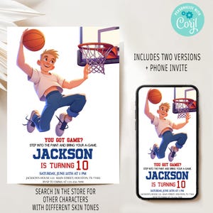 Basketball Birthday Party Invitation, NBA Party Invite, Basketball Boy Invite, ANY AGE, Sports Theme Party Invite, Slam Dunk Party Invite