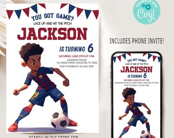 Editierbare Fußball Geburtstagseinladung: Barcelona Theme (Digital Download 5x7" und 1080x1920px