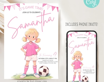 Pink Soccer Birthday Invitation: Girl Sports Party Invite (Digital)