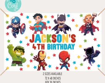 Personalized Superhero Birthday Backdrop Banner: Editable Digital Download