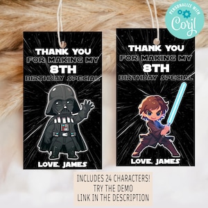 Editable Star Wars Thank You Tags: Birthday Party Favors (Digital Download 2x3.5&quot;)